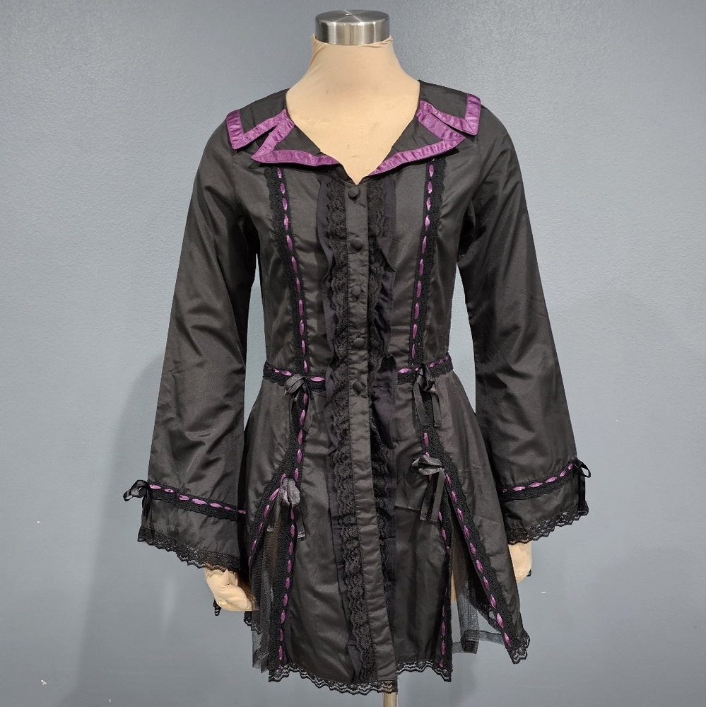 Vtg 90s Y2K Nwt FUNHOUSE Black Purple Lace Gothic Steampunk Vampire Jacket S/M